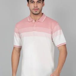 Cantabil Pink Regular Fit Striped Polo T-Shirt-image-48