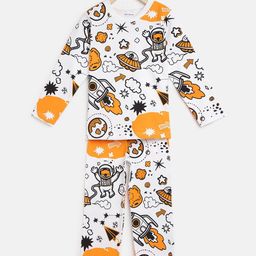 berrytree Kids White & Orange Printed Organic Cotton Sustainable Night suit-image-91