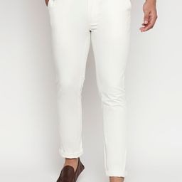 Basics Men Off-White Tapered Fit Solid Regular Trousers-image-89
