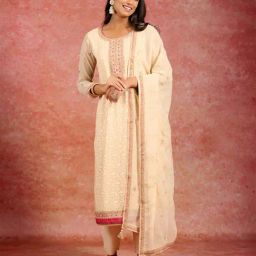 Libas Beige Embroidered Kurta Pant Set With Dupatta-image-14