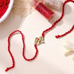Zavya Zavya Auspicious Lord Ganesh Ji With Cubic Zirconia Gold-Plated Sterling Silver Thread Rakhi For Him-image-12