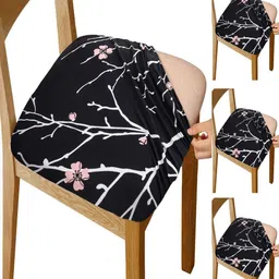 HOUSE OF QUIRK Set Of 4 Black Printed Chair Seat Cover-image-72