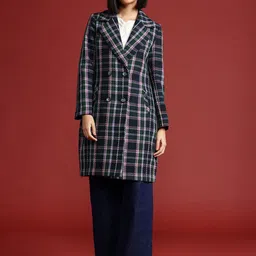 all about you Checked Double-Breasted Longline Coat-75