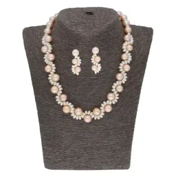 Sri Jagdamba Pearls Theertha Peach & Pearl White Necklace & Earring Set-37