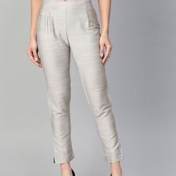 W Women Grey Slim Fit Solid Cropped Trousers-image-64