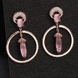 Karatcart Rose Gold-Plated Pink Cubic Zirconia Studded Dangler Earrings for Women-image-89