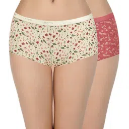 Amante Beige & Rust Cotton Printed Boy Shorts Panties - Pack Of 2-image-75