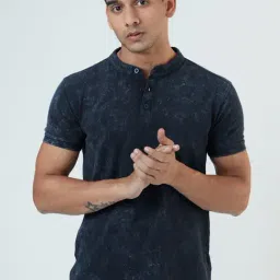 The Souled Store Blue Cotton Regular Fit Self Pattern T-Shirt-image-50