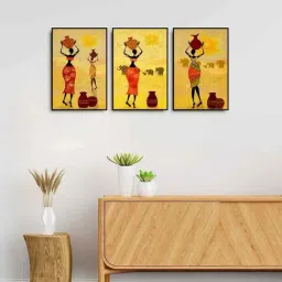999Store Yellow Canvas Wall Painting Panel With Fibre Frame - Set of 3-40