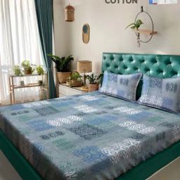 Klotthe Blue 400 TC Cotton Double Book Fold Bedsheet with 2 Pillow Covers-picture-9