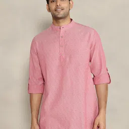Fabindia Men Woven Design Thread Work Cotton Short Kurta-picture-4