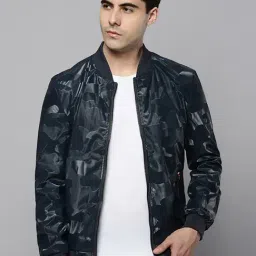SHOWOFF Navy Blue Comfort Fit Camouflage Bomber Jacket-image-35