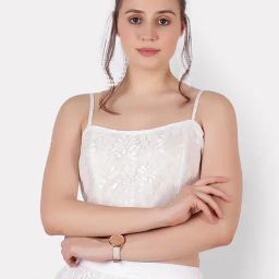 Cation White Self Pattern Crop Top-image-33
