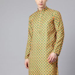 Luxrio Men Ethnic Motifs Printed Mandarin Collar Sequinned Kurta-picture-8