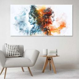 Nestroots Multicolor Canvas Shiva's Colorful Duality Wall Painting - Black Floating Frame image 1