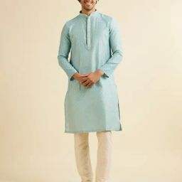 Manyavar Aqua Green & Beige Regular Fit Embroidered Kurta Bottom Set-image-88