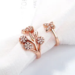 Jewels Galaxy Rose Gold- Plated American Diamond-Studded Adjustable Finger Ring-image-81