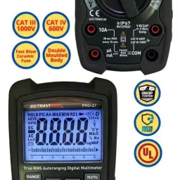 Metravi Digital TRMS Multimeter Backlit LCD Display Black, PRO-27 image 3