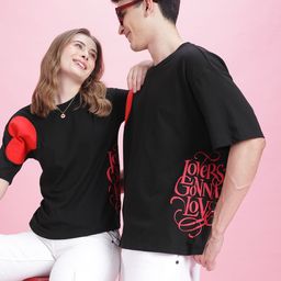 Mast & Harbour Let's Twin Valentine Quotes Printed Drop-Shoulder Sleeves T-shirt-image-19