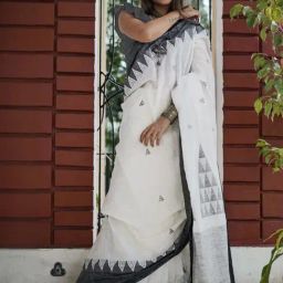Satrani White & Black Printed Saree With Unstitched Blouse-image-74