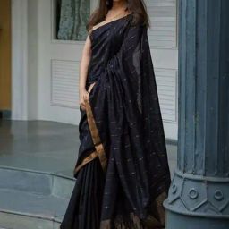 Satrani Black Woven Saree With Unstitched Blouse-image-95