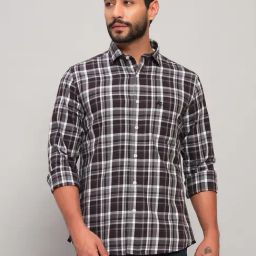 Cantabil Brown Cotton Regular Fit Checks Shirt-picture-0