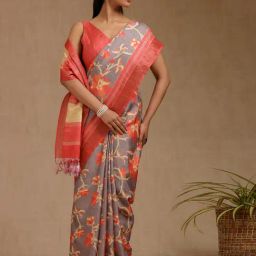 Soch Grey Art Silk Floral Saree With Stitched Blouse-image-21