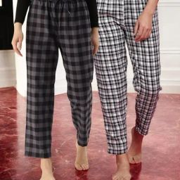 Kryptic White & Grey Melange Cotton Relaxed Fit Printed Lounge Pant - Pack of 2-image-90