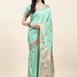 JUST FASHION Sea Green Silk Woven Saree With Unstitched Blouse-picture-14