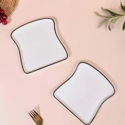 Nestasia Microwave Safe White Bread Shape Plate Set of 2 For Serving Breakfast and Snacks image 1