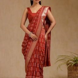 Soch Rust Viscose Printed Saree With Stitched Blouse-image-56