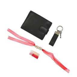 SASSORA Black Solid Bi-Fold Wallet, Keychain & Rakhi Combo Set image 1