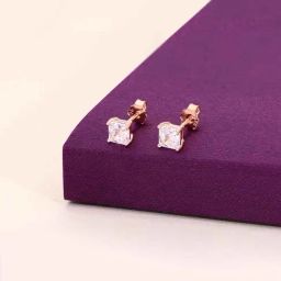 Kai Jewel Sterling Silver Square Cut Solitaire Stud Rose Gold Earrings for Women-image-45