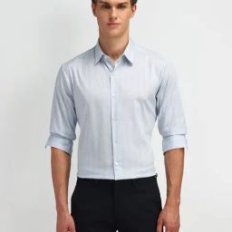 Arrow New York Blue Cotton Slim Fit Striped Shirt-22