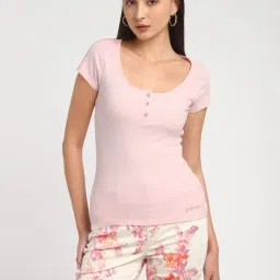 Guess Peach Solid Short sleeve Tops-image-48