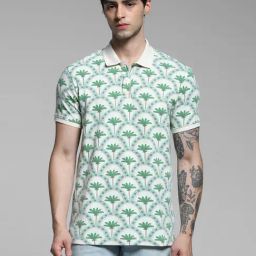 Jack & Jones White & Green Cotton Regular Fit Printed Polo T-Shirt-image-78