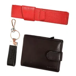 SASSORA Black & Red Solid Bi-Fold Wallet, Keychain & Pencase Combo Set image 1