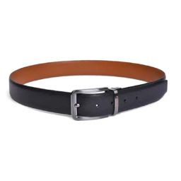 BELWABA Black & Tan Textured Formal Reversible Leather Belt for Men-6