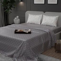 Stoa Paris Elegance Grey Polyester 300 TC Sateen Super King Size Bed Sheet With 2 Pillow Covers-image-50