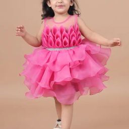 Titrit Pink Organza Embellished Dress for Girls-image-43