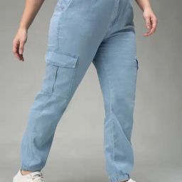 Miss Chase A+ Blue Regular Fit Cargo Jeans-image-61