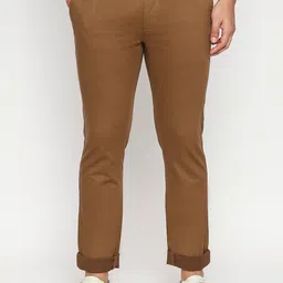 Basics Men Khaki Brown Tapered Fit Solid Regular Trousers-image-100