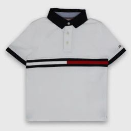 TOMMY HILFIGER Boys White Logo Regular Fit Cotton Polo T-Shirt-image-60