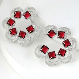 Karatcart Silver-Plated Moon Design Red Cubic Zirconia Stud Earrings for Women-18