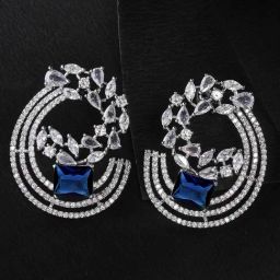 Karatcart Blue Cubic Zirconia Studded Silver-Plated Stud Earrings for Women-6