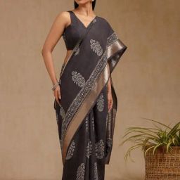Soch Black Viscose Printed Saree With Stitched Blouse-image-55