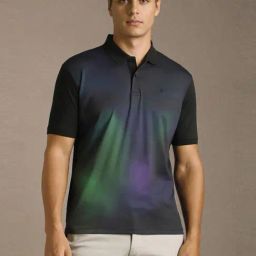 Louis Philippe Black Cotton Regular Fit Printed Sports Polo-picture-34