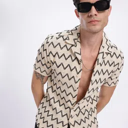 glitchez Chevron Charm Self-Design Relaxed Shirt-image-55