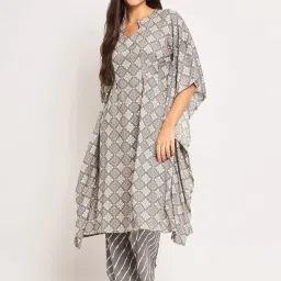 The Kaftan Company Grey Printed Kaftan Pyjamas Set image 1