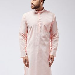 SOJANYA Men Peach-Coloured Solid Straight Kurta-32